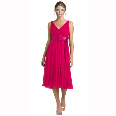 long hot pink formal dress V-Neck Hot Pink Sequined Prom Dress with Slit – FancyVestido main image 0