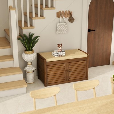 Shoe Storage Bench, 2-Tier Shoe Cabinet with Padded Seat Cushion, Bamboo Entr...