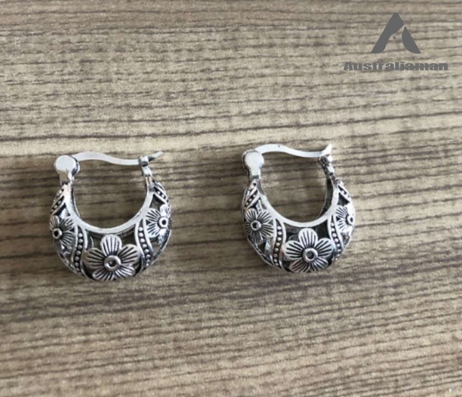 Real 925 sterling silver earrings hoop vintage pattern small earrings leverback