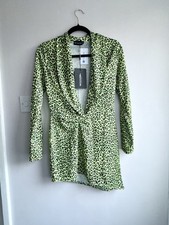 PrettyLittleThing Leopard Blazer Dress UK 12 Neon Green Mini BNWT