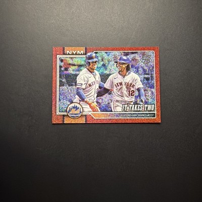 Topps 2025 Series One It Takes Two #52 Lindor/Soto Mets Red Glitter 2/5