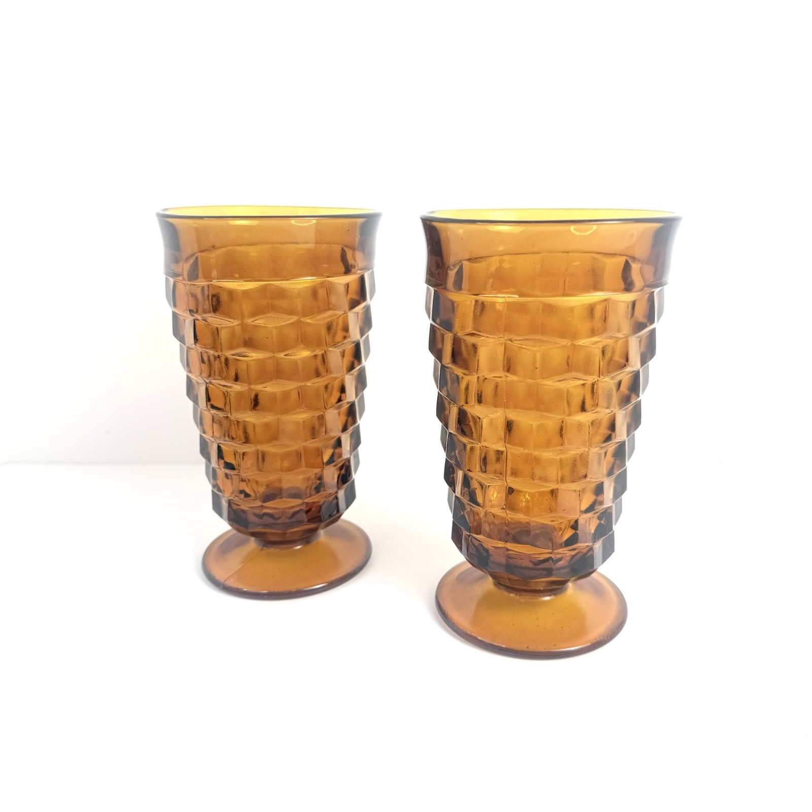 Vintage Mid-Century Modern Indiana Glass Amber Whitehall Goblets 6”  Set of Z