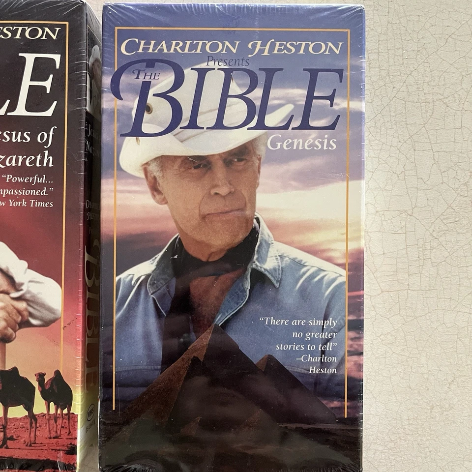 The Bible -VTG Charlton Heston Jesus of Nazareth (VHS, 1993) New Sealed 2 Tapes Foto 3 de 4