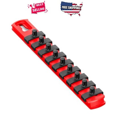 Socket Organizer 8in Red Wall Mount 9 Twist Lock Clips Secure 1/4in Drive Tray
