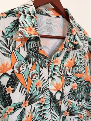 Buc-ees Men s Tropical Button Up Hawaiian Shirt Size XXL Stretch Bucees Beaver