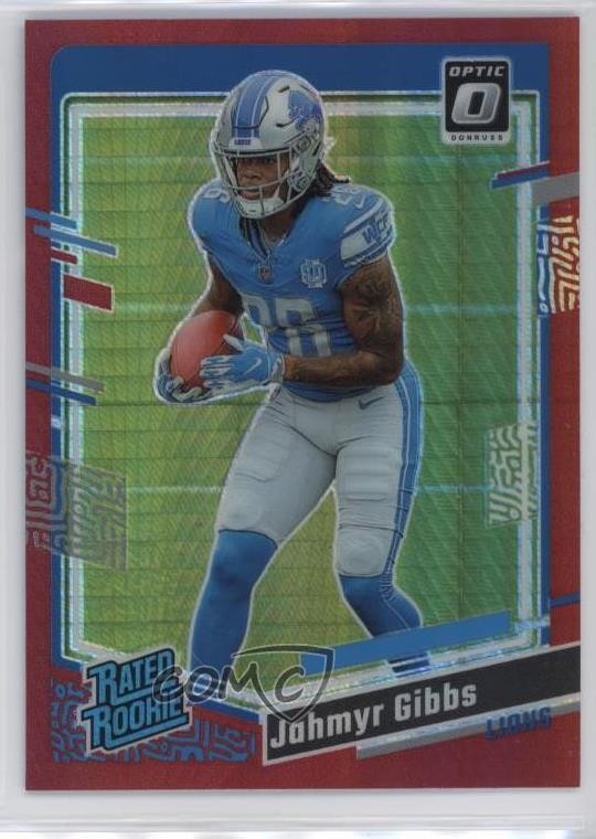 2023 Panini Donruss Optic Rated Rookie Red Hyper Prizm Jahmyr Gibbs #236 3hd