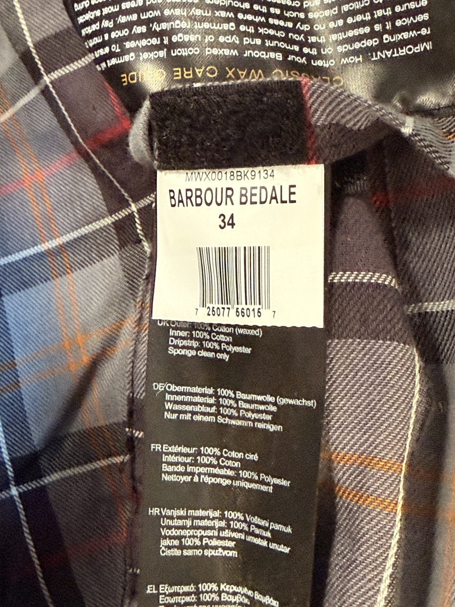 BARBOUR Bedale Wax Jacket Black – Size 34 Made in England NWOT | eBay