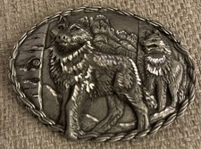 Wolf Pack Belt Buckle 3D Solid Spirit Animal Western Mountains Dog Vtg 90s EJC