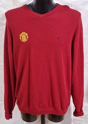 Vintage 90s Nike Golf Manchester United Style Knit Jumper Pullover (XL) Deep Red