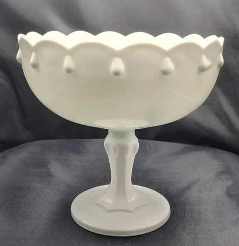 Vintage Indiana Glass Teardrop Milk Glass Pattern Compote Bowl w/Pedestal