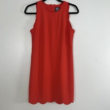 Vince Camuto Sheath Dress Sleeveless Scalloped Hem and Armholes Stretch Orange 6