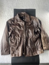 VTG Mens Brown Leather Mid-Length Jacket Zip ...