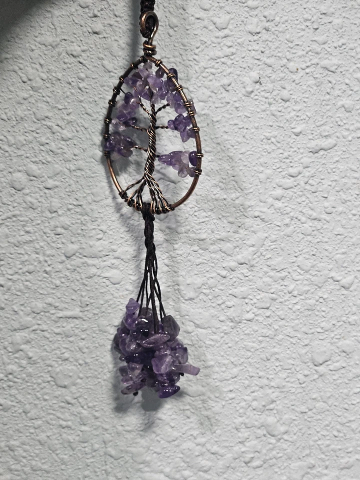 Pêndulo de ametista natural árvore da vida envoltório de arame apanhador solar - Imagem 3 de 4