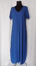 SAHARA  Blue Viscose Lagenlook Balloon Boho  Maxi Dress Size L short sleeves