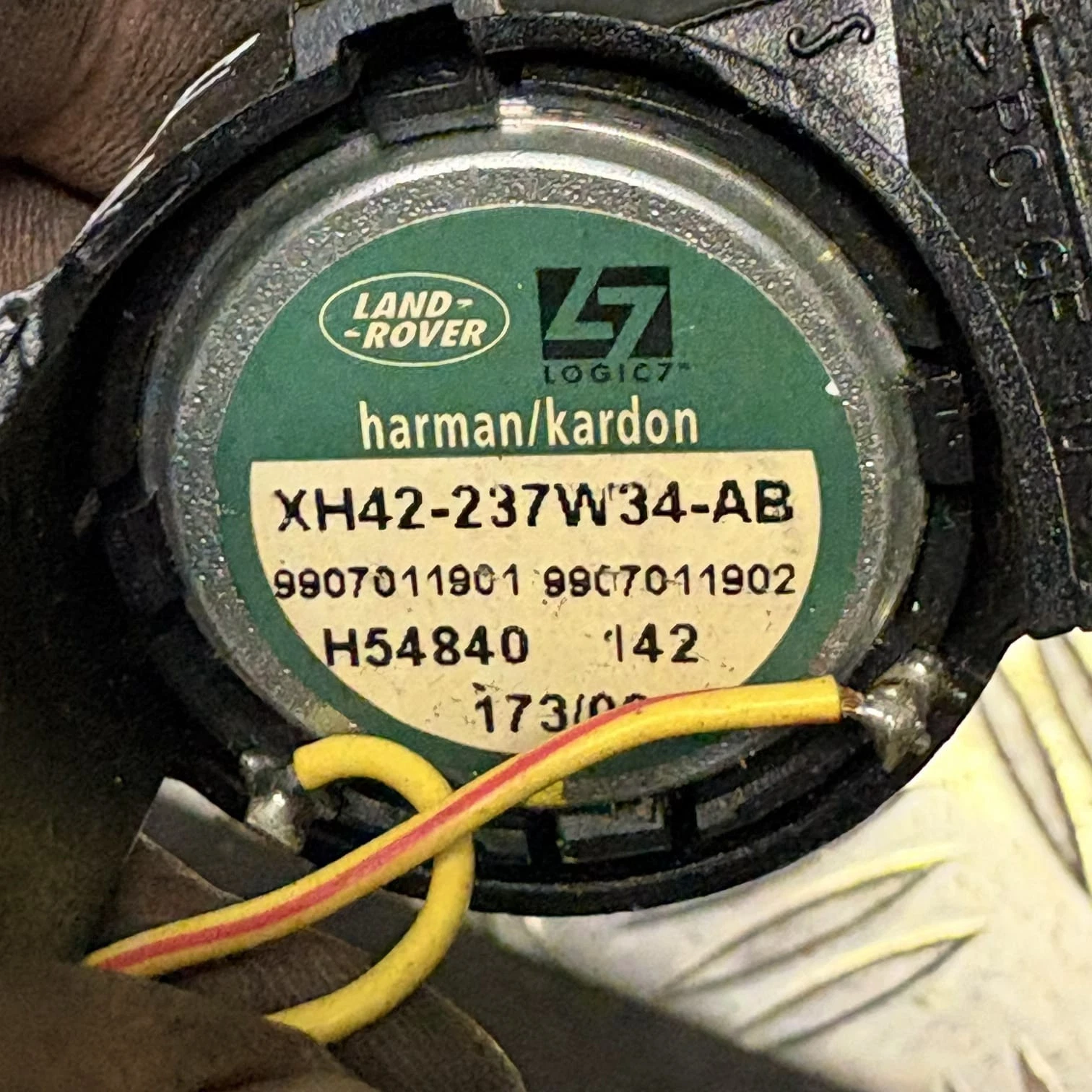 Actual Range Rover L322 tweeter label XH42-237W34-AB