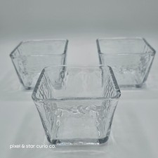 Set of 3 Textured Clear Glass Square Bowls – 3.5" Ice-Pattern Candleholders/Cups