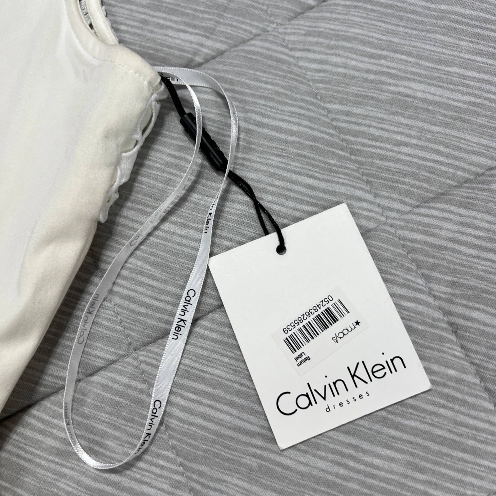 OFF WHITE Abito Calvin Klein donna 8 bianco sporco uncinetto pizzo accento formale lunghezza ginocchio nuovo con etichette