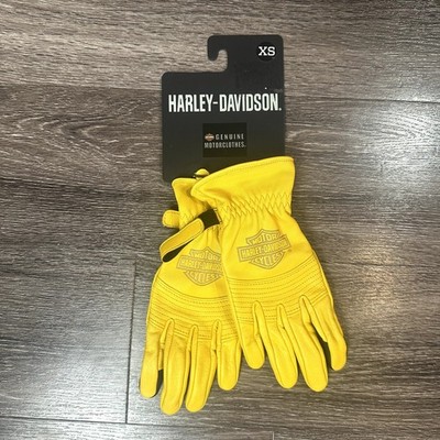 Harley Davidson Genuine Motorclothes Women s X-Small Yellow Helm Leather Gloves 