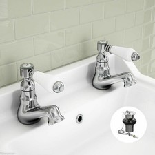 Bathroom Basin Sink Taps Ceramic Lever Victorian Traditional Hot & Cold Pair