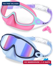 2 Pack Kids Swim Goggles with Nose Cover for 3-12 Anti-UV Anti-Fog Pool Water...