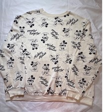 Disney Mickey Mouse All Over Print Crewneck Sweatshirt Cream 3X Pullover
