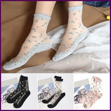 New Elastic Lace Summer Socks Mesh Transparent Sheer Flower Ankle Hosiery