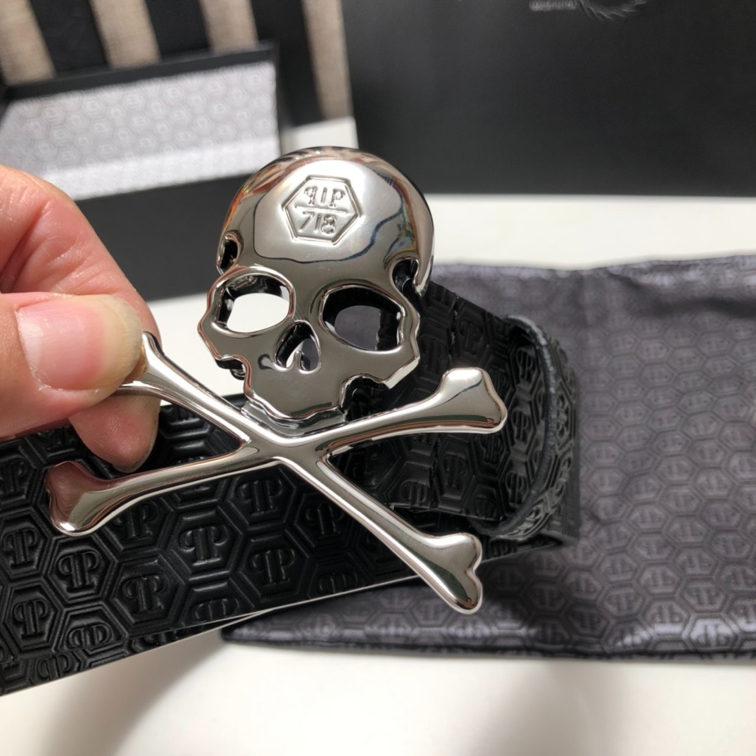 PHILIPP PLEIN ブラックレザーベルト スカルバックル Philipp Plein スカルバックル レザーベルト | ブラック | FARFETCH JP