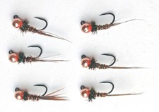 6 Pheasant tail Size #16 nymph with Fire Orange hot spot
