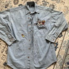 Vintage 90  s Looney Tunes WB Bugs Bunny Embroidered Denim Shirt XS 1996 Fade Taz