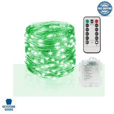 33ft Green Battery-Operated LED Fairy Lights with Remote and Waterproof Feature