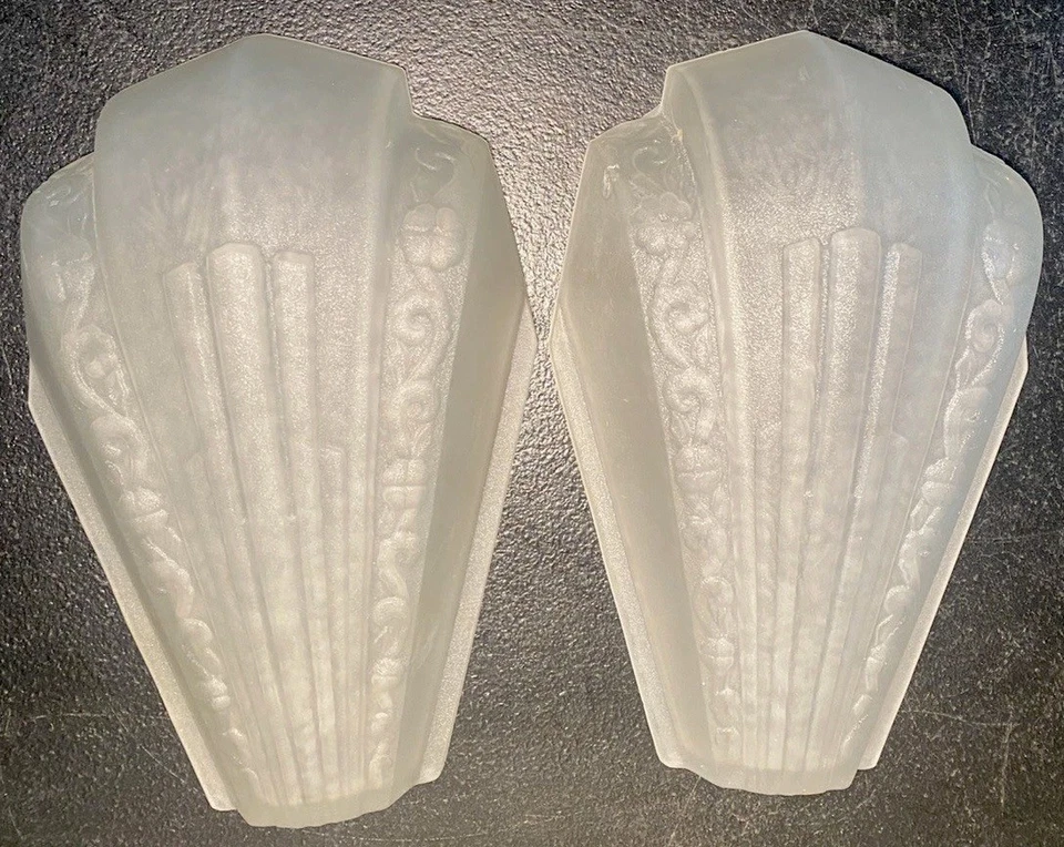 PAR DE CORTINAS ART DECO DE COLECCIÓN DE LA ERA DE LA DEPRESIÓN (2) DISEÑO ESMERILADO EN RELIEVE USADO EN EXCELENTE ESTADO Foto 4 de 4