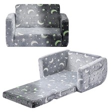 VEVOR 2-in-1 Kid Sofa Foldable Toddler Couch w/ Armrests Glow in the Dark M Gray
