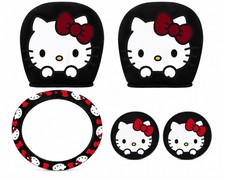 Hello Kitty Car Accessories Set Steering Wheel Cover Headrest Coasters