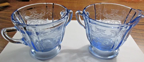 Depression Glass Indiana Federal Madrid Blue Creamer & Sugar