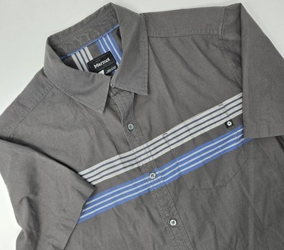 Marmot Shirt Mens L Northside Mountain Hiking Button-Up Camp Grey Striped