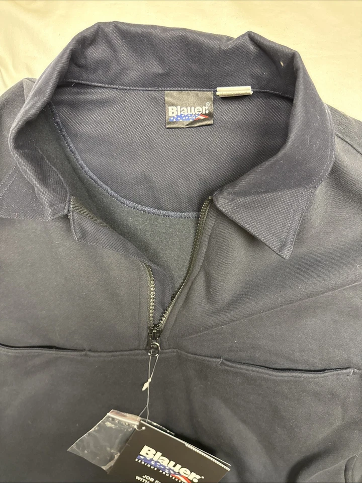 NWT Blauer 4635X Job Shirt w/ Rib Knit Fleece Sweatshirt 1/4 Zip Mens L Reg Navy - Image 2 of 4