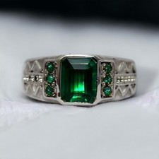 Emerald Gemstone With 925 Sterling Silver Ring For Men's AL615