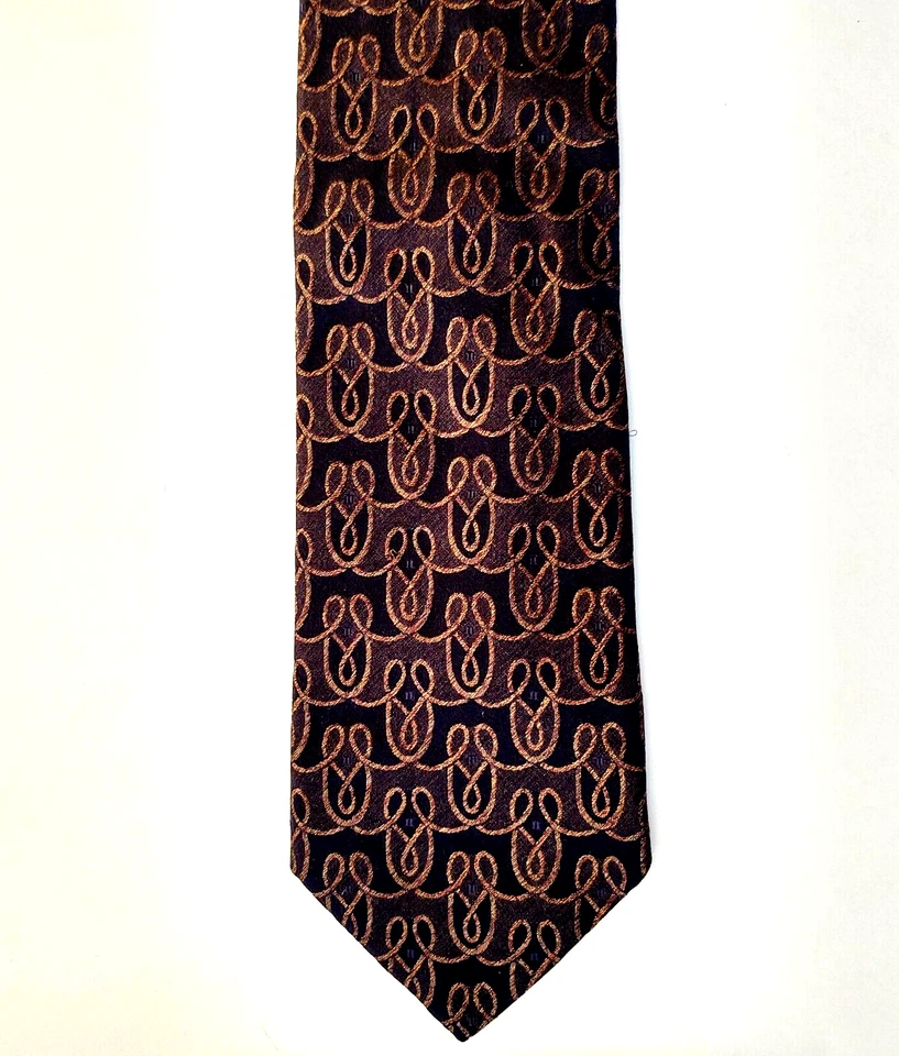 Corbata de lujo para hombre John W. Nordstrom 100 % seda geométrica azul marino/dorada usada en excelente estado Foto 2 de 3