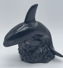 Vintage Black Stone Hand-Made Sculpture Orca/Killer Whale ~ Canada