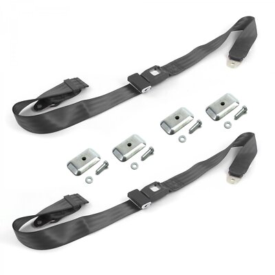 VW Karmann Ghia  Standard 2pt Charcoal Lap Bucket Seat Belt Kit w/ Bracketry - 2