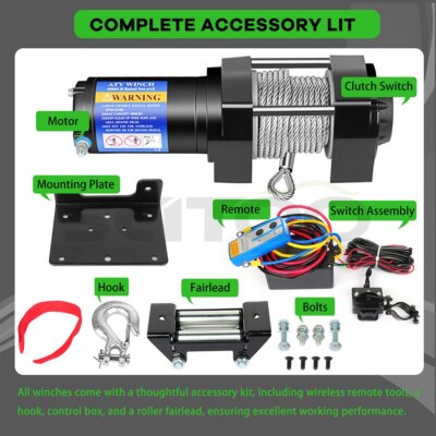 12V 4000LBS Electric Winch Towing Truck 4.8mm*15m Steel Rope Off Road 4000lb