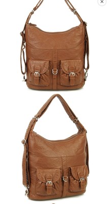 New Vegan Leather Convertible Backpack, Crossbody Or Shoulder Bag Brown READ