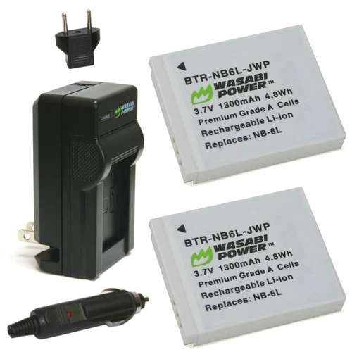 Wasabi Power Battery 2-Pack and Charger for Canon NB-6L, NB-6LH, CB-2LY