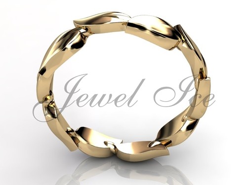 14k Yellow Gold Leaf and Vine Unique Floral Wedding Band LB-2016-2 - 第 2/5 張圖片