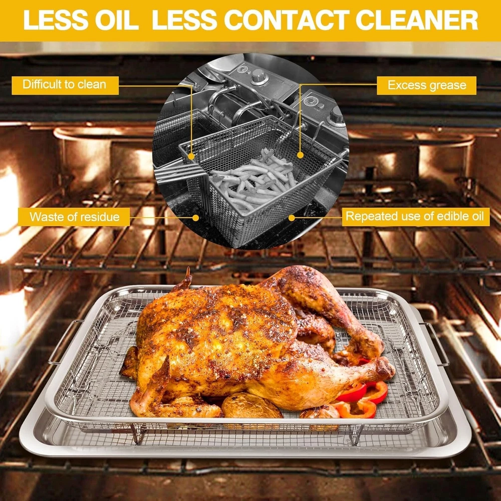 Durable Stainless Steel Air Fryer Oven Rack & Crisper Tray - 2 Sets