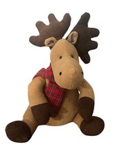 Vintage Ribbed Knit Sitting Moose Winter Holiday Plush Table Top Decor 14