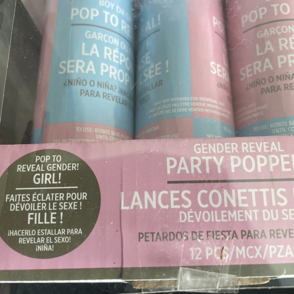 Poppers de confeti de fiesta de revelación de género - ¡Es una niña! Caja de 12 poppers rosas sellada Foto 2 de 2