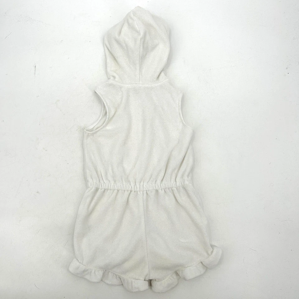 JANIE AND JACK Niña Blanco Capucha Terry Tela Verano Mameluco Natación Cubre 4T Foto 3 de 4