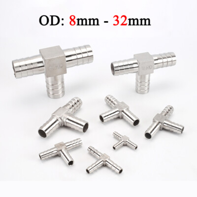 8mm-32mm Edelstahl T-Stück Schlauchtülle Schlauchverbinder Luft/Benzin/Wasser