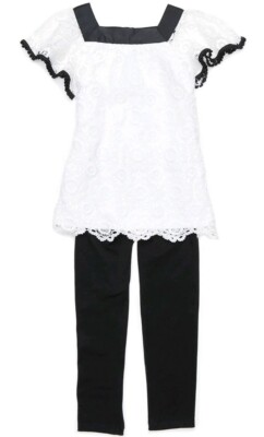 Rare Editions Little Girls Crochet Flutter Sleeve Top & Legging Set-Size-6X